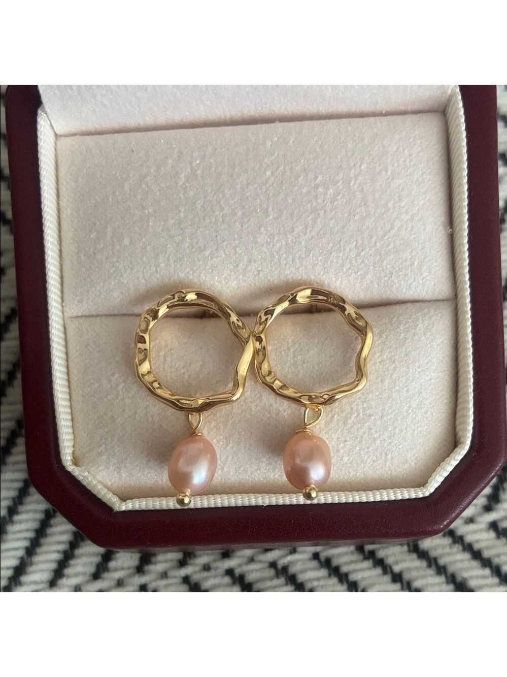 Elegant Gold and Pink Pearl Earrings